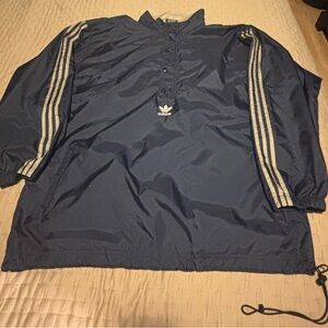 Vintage Adidas Blue 1/4 Zip Windbreaker Jacket with Buttons and Back Logo XL
